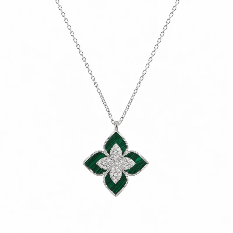 925 silver green floral necklace 925 silver green floral necklace