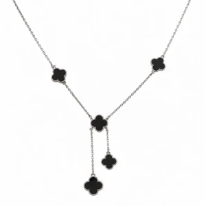 925 silver black clover drop necklace